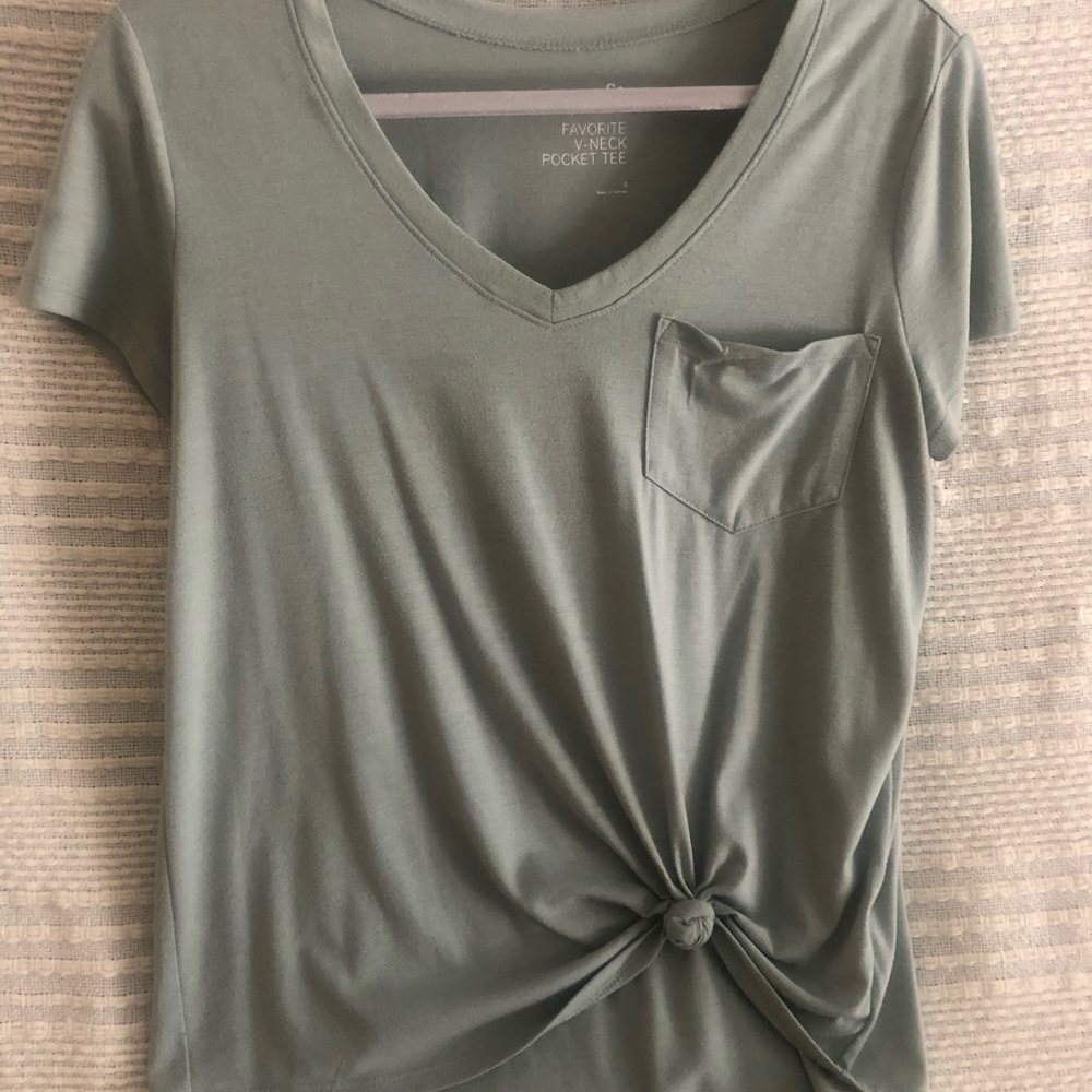 2 for 1! Blue and green v-necks with side knot tie